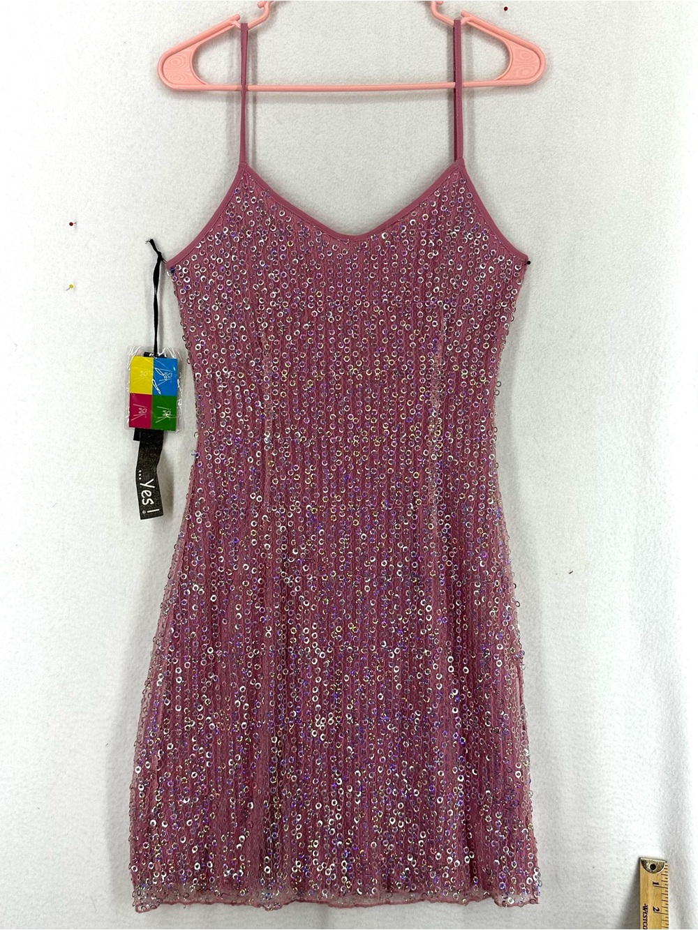 Yes! Pink Sequin Mini Dress Women’s Small EuroY2K Party Club Cami